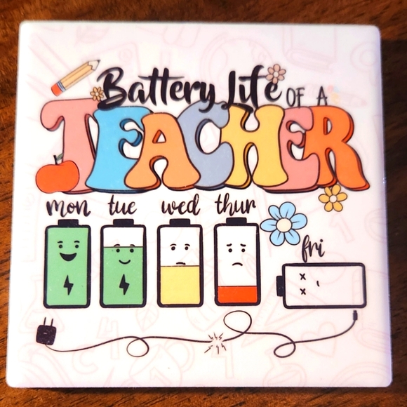 Hand Crafted Other - 4 Colorful Teacher Battery Life Coasters. Hand Crafted